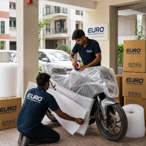 Secure bike shifting service in Kolkata with professional motorcycle packing and transportation.